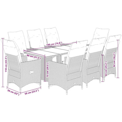 Caféset med dynor 9 delar konstrotting grå