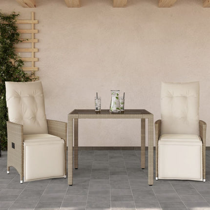 Caféset för trädgården 3 delar med dynor beige konstrotting