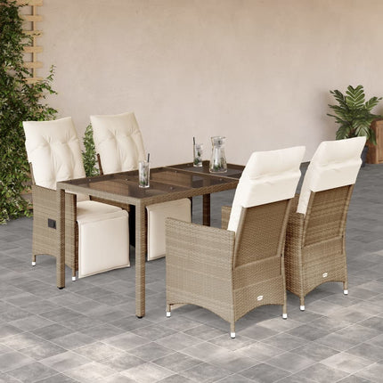 Caféset för trädgården 5 delar med dynor beige konstrotting