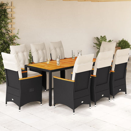 Caféset med dynor 9 delar konstrotting svart