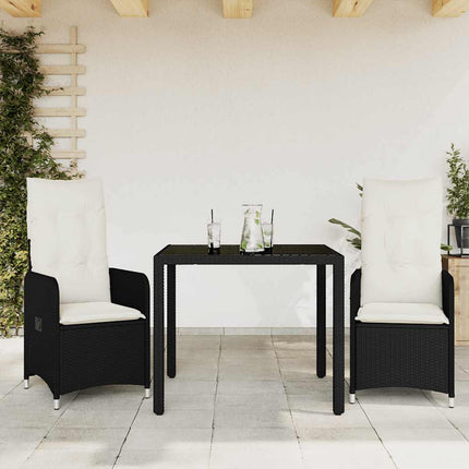 Caféset med dynor 3 delar konstrotting svart