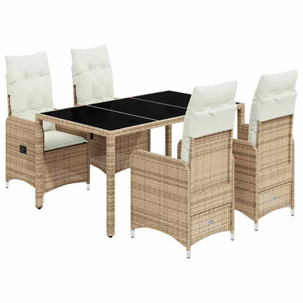Caféset för trädgården 5 delar med dynor beige konstrotting