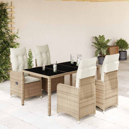 Caféset för trädgården 5 delar med dynor beige konstrotting