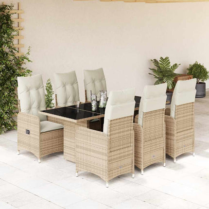 Caféset för trädgården 7 delar med dynor beige konstrotting