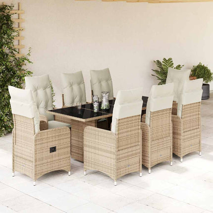 Caféset för trädgården 9 delar med dynor beige konstrotting