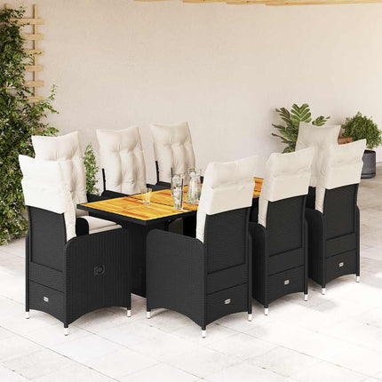 Caféset med dynor 9 delar konstrotting svart