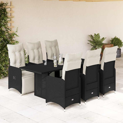 Matgrupp för trädgården med dynor 7 delar svart konstrotting