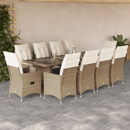 Matgrupp för trädgården med dynor 11 delar beige konstrotting
