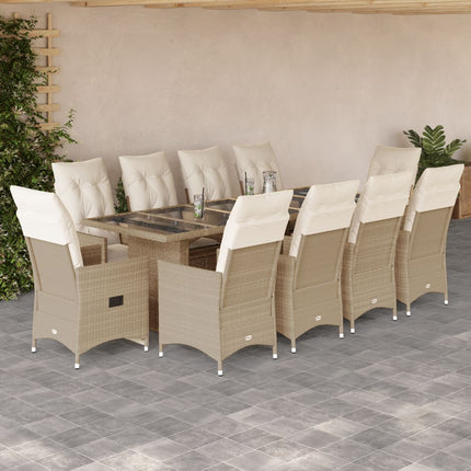 Matgrupp för trädgården med dynor 11 delar beige konstrotting