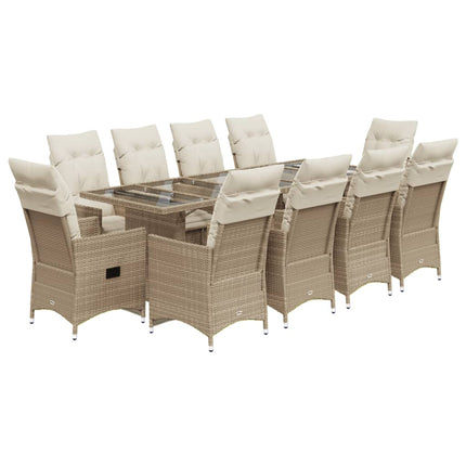 Matgrupp för trädgården med dynor 11 delar beige konstrotting
