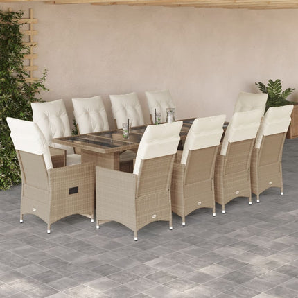 Matgrupp för trädgården med dynor 11 delar beige konstrotting