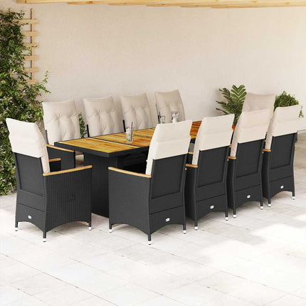 Matgrupp för trädgården med dynor 11 delar svart konstrotting
