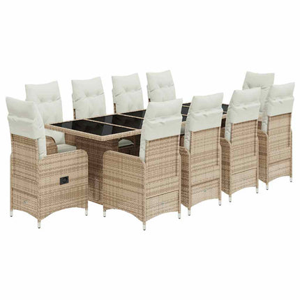 Matgrupp för trädgården med dynor 11 delar beige konstrotting