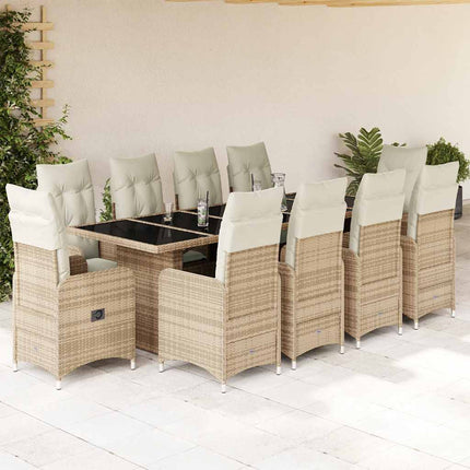 Matgrupp för trädgården med dynor 11 delar beige konstrotting