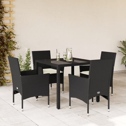 Matgrupp för trädgård med dynor 5 delar svart konstrotting&glas