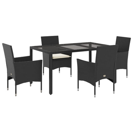 Matgrupp för trädgård med dynor 5 delar svart konstrotting&glas