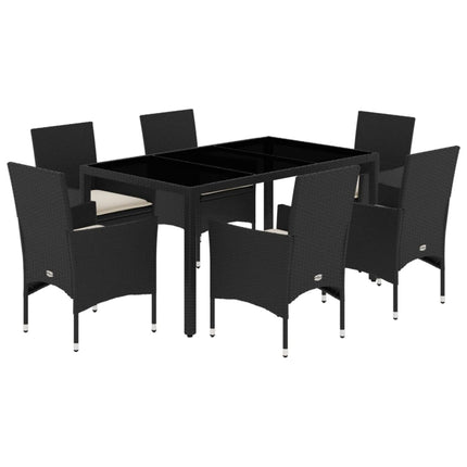 Matgrupp för trädgård med dynor 7 delar svart konstrotting&glas