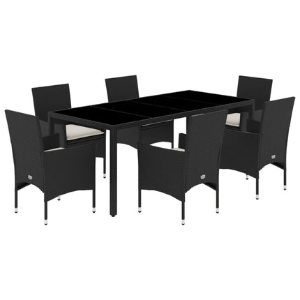 Matgrupp för trädgård med dynor 7 delar svart konstrotting&glas