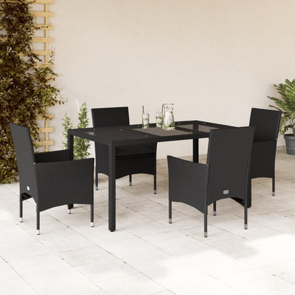Matgrupp för trädgård med dynor 5 delar svart konstrotting&glas
