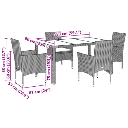 Matgrupp för trädgård med dynor 7 delar svart konstrotting&glas