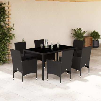 Matgrupp för trädgård med dynor 7 delar svart konstrotting&glas
