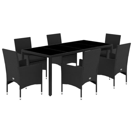 Matgrupp för trädgård med dynor 7 delar svart konstrotting&glas