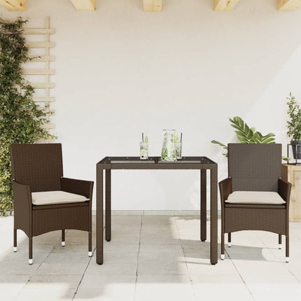 Matgrupp för trädgård med dynor 3 delar brun konstrotting&glas