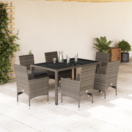 Matgrupp för trädgården med dynor 7 delar grå konstrotting&glas