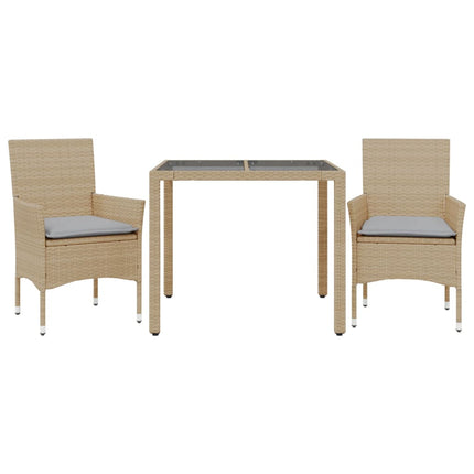 Matgrupp för trädgård med dynor 3 delar beige konstrotting&glas