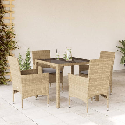 Matgrupp för trädgård med dynor 5 delar beige konstrotting&glas