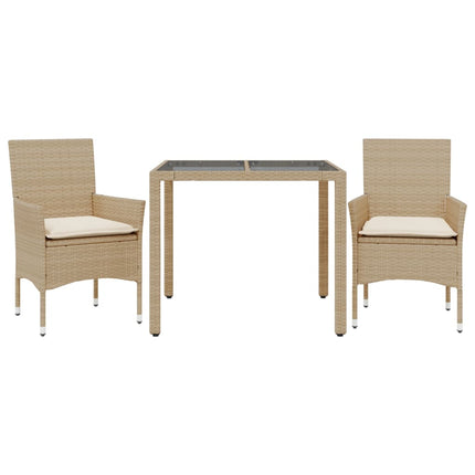 Matgrupp för trädgård med dynor 3 delar beige konstrotting&glas
