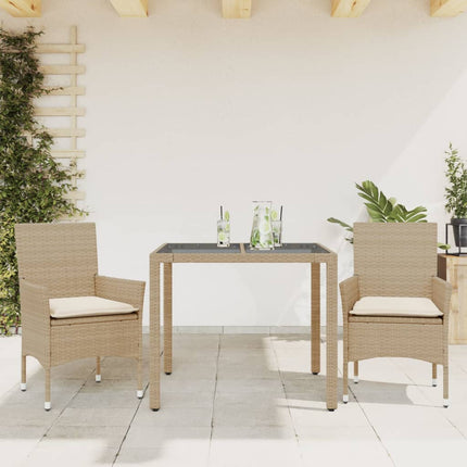 Matgrupp för trädgård med dynor 3 delar beige konstrotting&glas