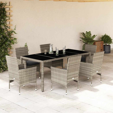 Matgrupp för trädgården med dynor 7 delar grå konstrotting&glas