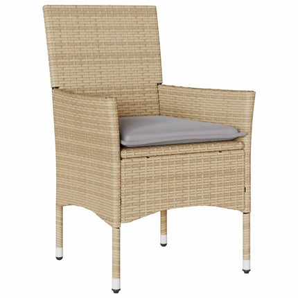 Matgrupp för trädgård med dynor 9 delar beige konstrotting&glas