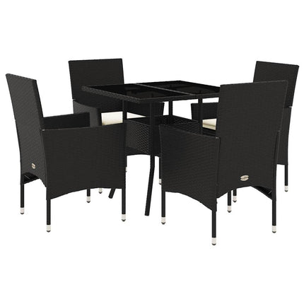 Matgrupp för trädgård med dynor 5 delar svart konstrotting&glas