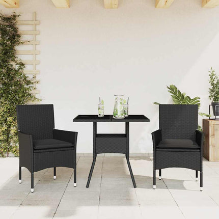 Matgrupp för trädgård med dynor 3 delar svart konstrotting&glas