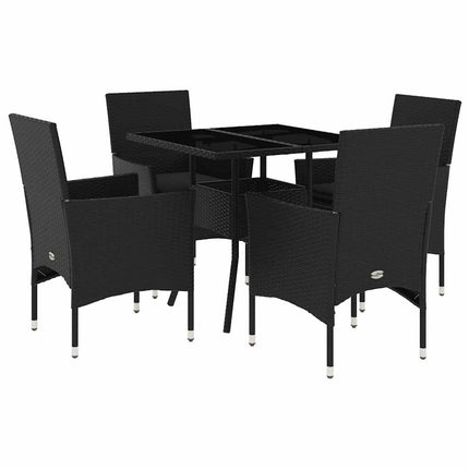 Matgrupp för trädgård med dynor 5 delar svart konstrotting&glas