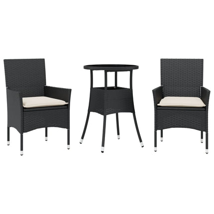 Matgrupp för trädgård med dynor 3 delar svart konstrotting&glas
