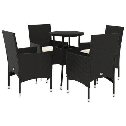 Matgrupp för trädgård med dynor 5 delar svart konstrotting&glas