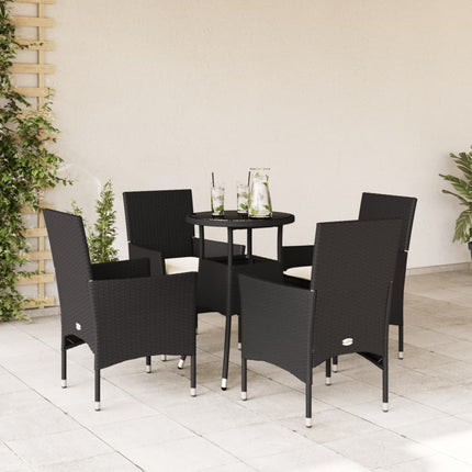 Matgrupp för trädgård med dynor 5 delar svart konstrotting&glas