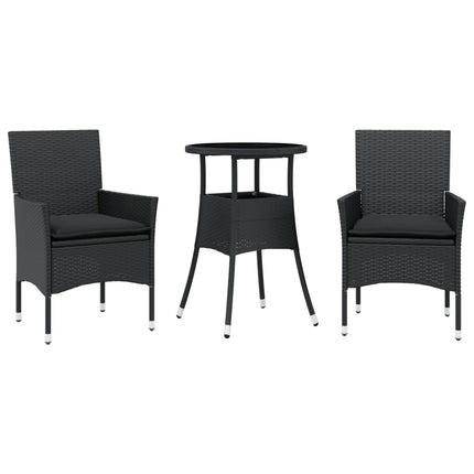 Matgrupp för trädgård med dynor 3 delar svart konstrotting&glas