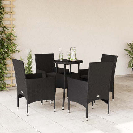 Matgrupp för trädgård med dynor 5 delar svart konstrotting&glas