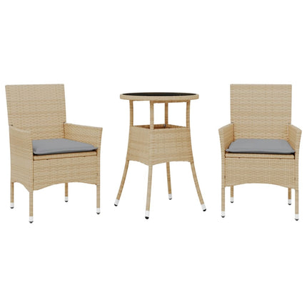 Matgrupp för trädgård med dynor 3 delar beige konstrotting&glas