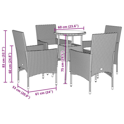 Matgrupp för trädgård med dynor 5 delar beige konstrotting&glas
