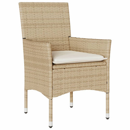 Matgrupp för trädgård med dynor 3 delar beige konstrotting&glas
