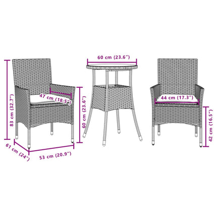 Matgrupp för trädgård med dynor 3 delar beige konstrotting&glas
