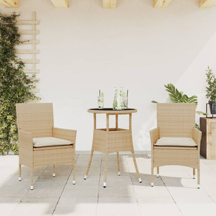 Matgrupp för trädgård med dynor 3 delar beige konstrotting&glas
