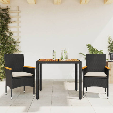 Matgrupp för trädgården med dynor 3 delar svart konstrotting