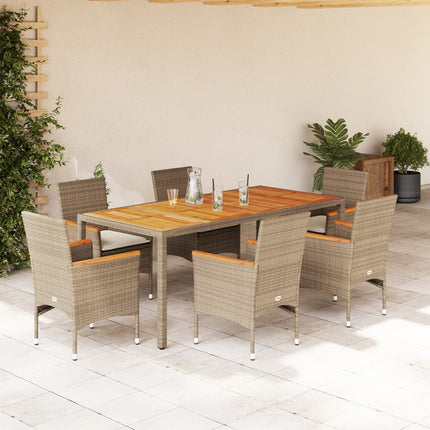 Matgrupp för trädgården med dynor 7 delar beige konstrotting