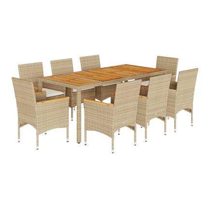 Matgrupp för trädgården med dynor 9 delar beige konstrotting